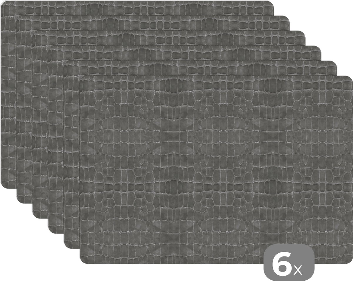 Placemats - Grijs - Leer - Keuken - Placemat - 45x30 cm - 6 stuks - Tafelonderzetter
