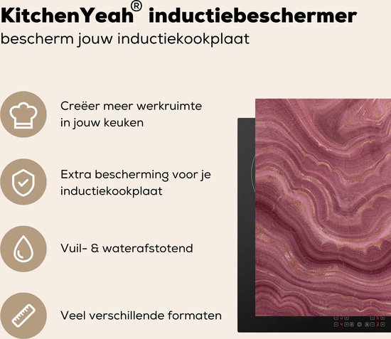 KitchenYeah® Inductie beschermer 77x51 cm - Roze - Geode - Stenen - Agaat - Kookplaataccessoires - Afdekplaat voor kookplaat - Inductiebeschermer - Inductiemat - Inductieplaat mat