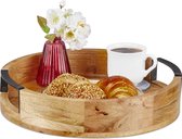 Relaxdays houten dienblad - serveerblad met rand - rond - koffie & thee - decoratief
