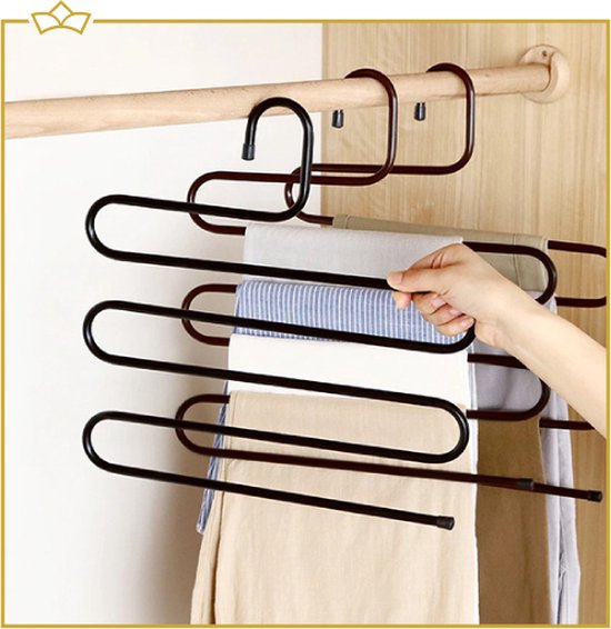 ATTREZZO® 3-pack Cintres à Pantalons - Zwart - Cintre à Pantalon adapté à 5 Pantalons - Porte-Manteau pour Pantalons - Cintre