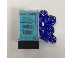 Chessex doorschijnend blauw/wit Polydice Dobbelsteen Set (7 stuks)