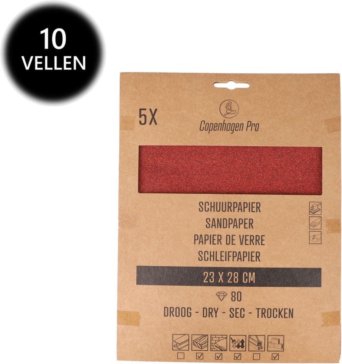 Copenhagen Pro schuurpapier - droog - korrel 80 - 10 vellen - 28 x 23 cm