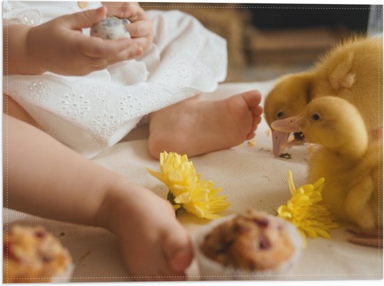 Vlag - Baby - Voetjes - Jurkje - Bloemen - Cakejes - Dieren - Eendjes - 40x30 cm Foto op Polyester Vlag