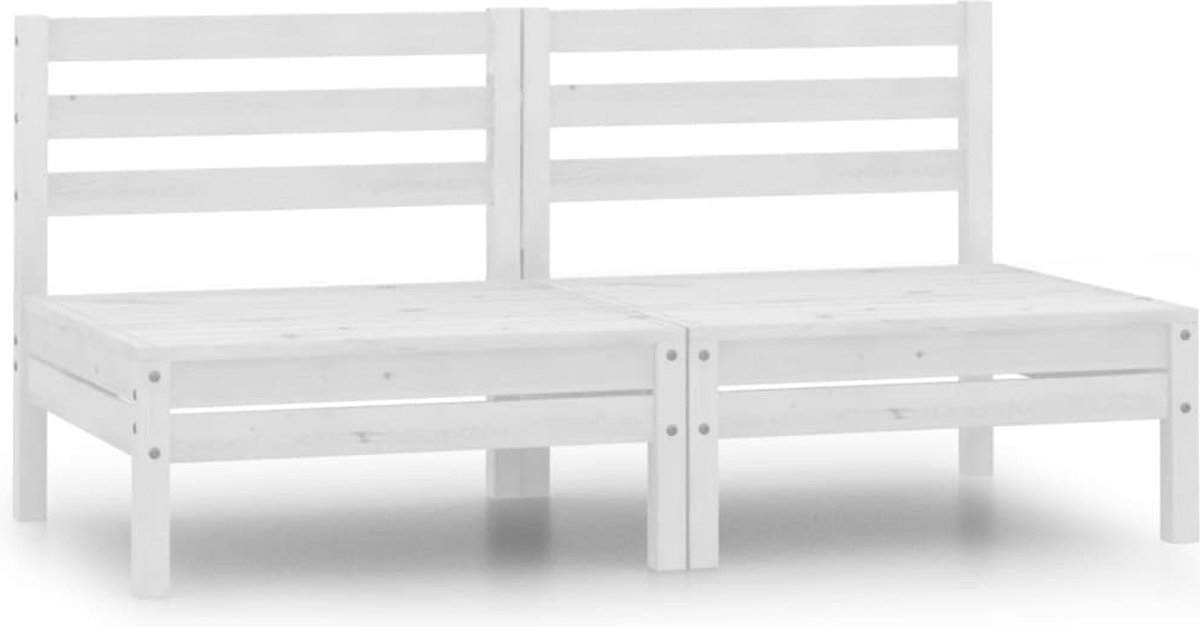 The Living Store Tuinmiddenbanken 2 st massief grenenhout wit - Houten Tuinbank - Tuinbank - Lounge Stoel - Buitendecor - Tuinset
