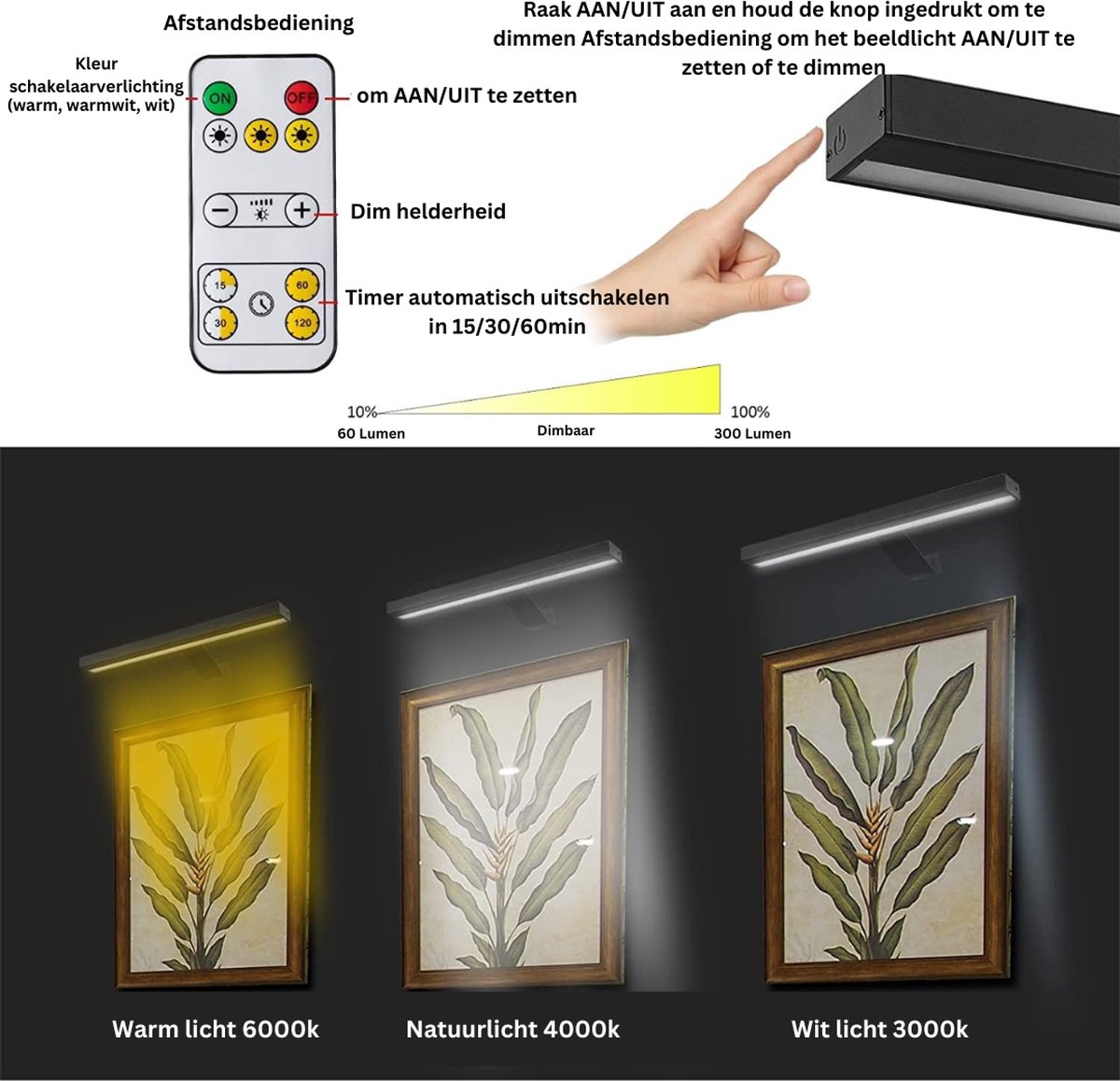 Draadloze fotolamp met afstandsbediening, fotolamp met afstandsbediening, 16 inch oplaadbare dartverlichting, schilderlamp met 3 verlichtingsmodi voor schilderkunst, volledig metaal