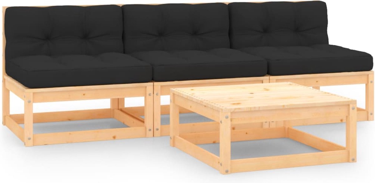 The Living Store 4-delige Loungeset massief grenenhout - Loungebank - Houten Lounge Set - Tuinset - Buitendecoratie - Tuinmeubels