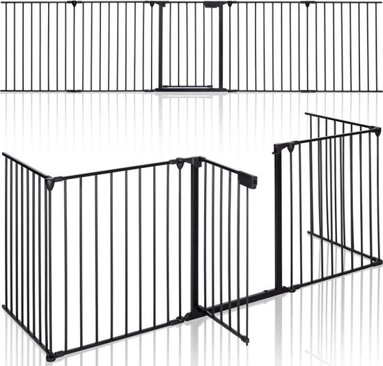 Relaxdays Fireplace Safety Fence, 5 Panels, HxW each 76x60 cm, with gate, children or pets, made of steel, black