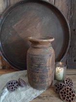 Authentieke Nepalese houten kruik/houten pot 29 cm