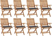 The Living Store Tuinstoelenset - Hard teakhout - 8 stoelen - Kussen in antraciet - 56x58x88 cm - Inklapbaar