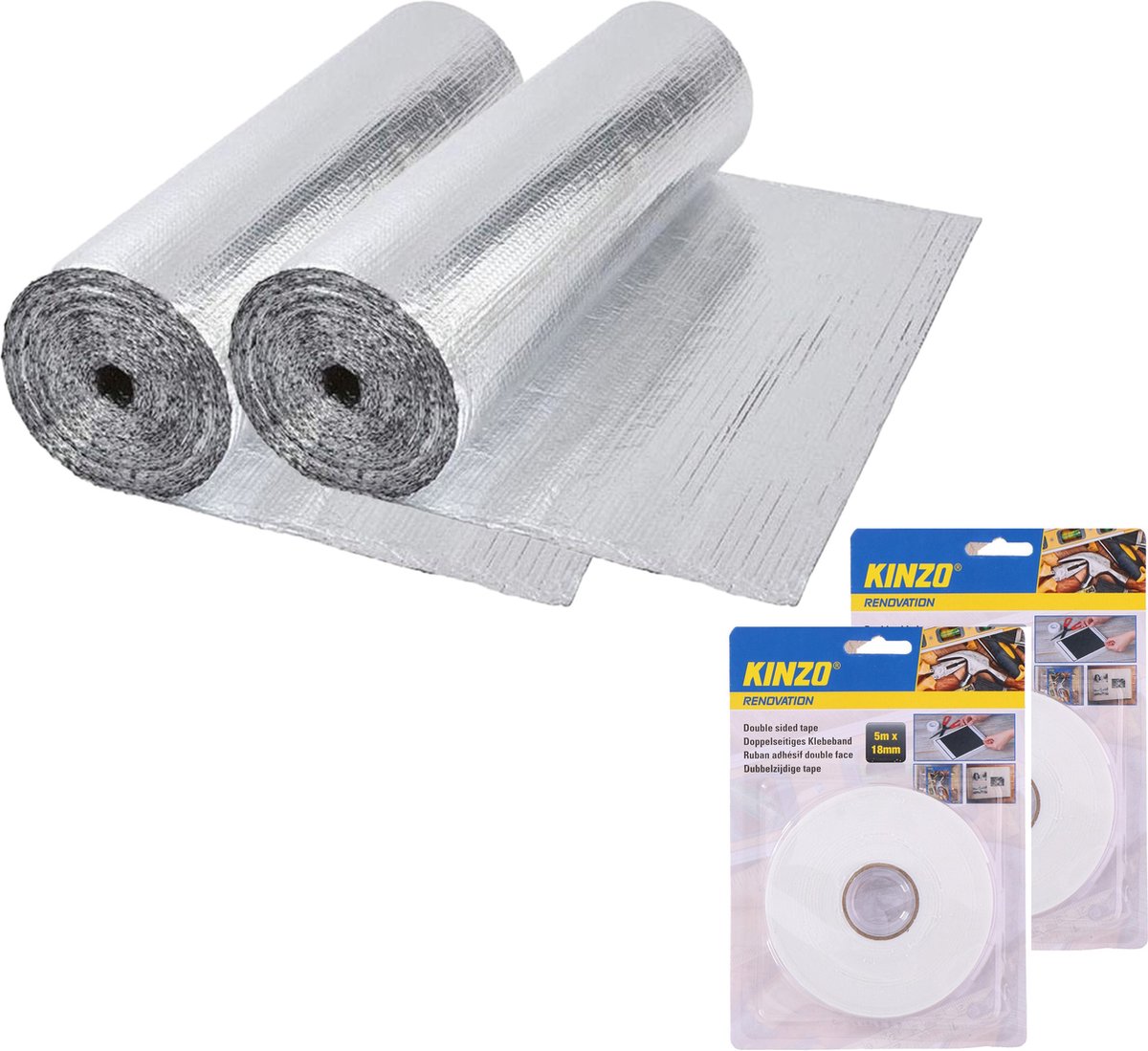 Radiatorfolie met bevestiging tape - 2x - 250 x 45 cm - aluminium - energiebesparende isolatiefolie