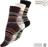 3 paar Noorse wollen sokken - Hygge - Gemixt - Marineblauw/Ecru/Bruin - Maat 39-42