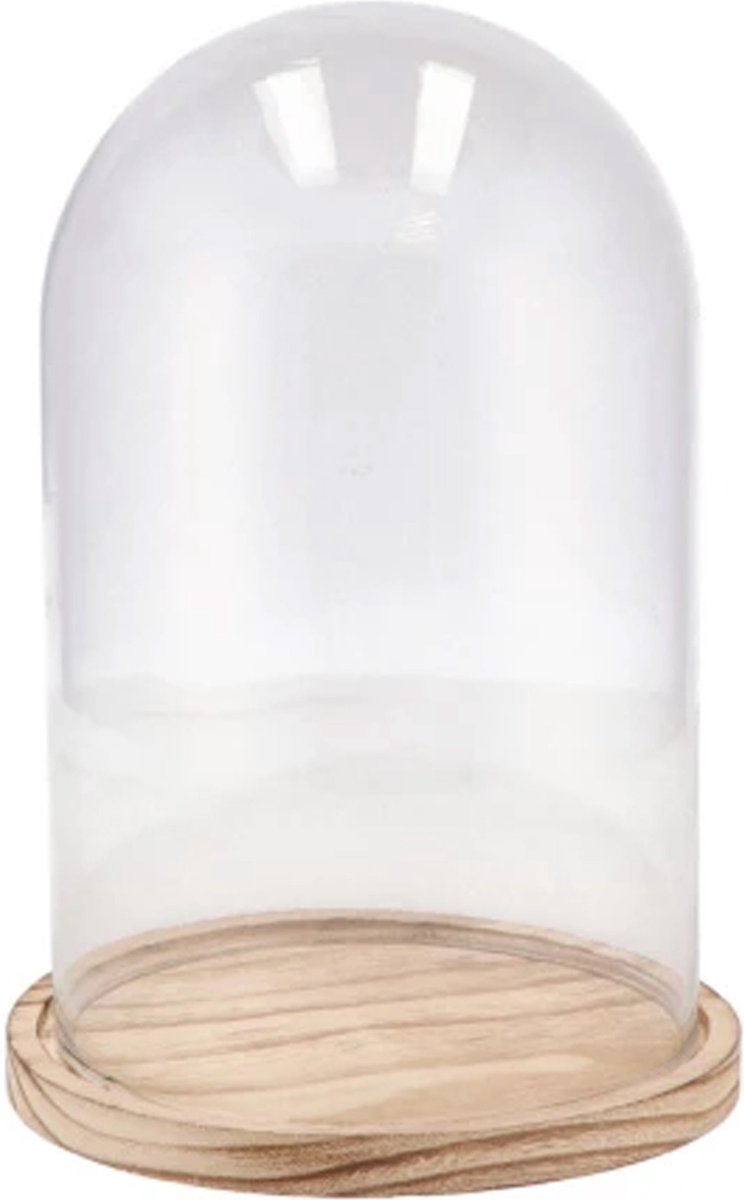 DK Design Decoratie stolp - glas - houten bruin plateau - D12 x H16 cm