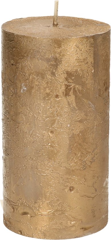 Stompkaars/cilinderkaars - goud - 7 x 13 cm - rustiek model