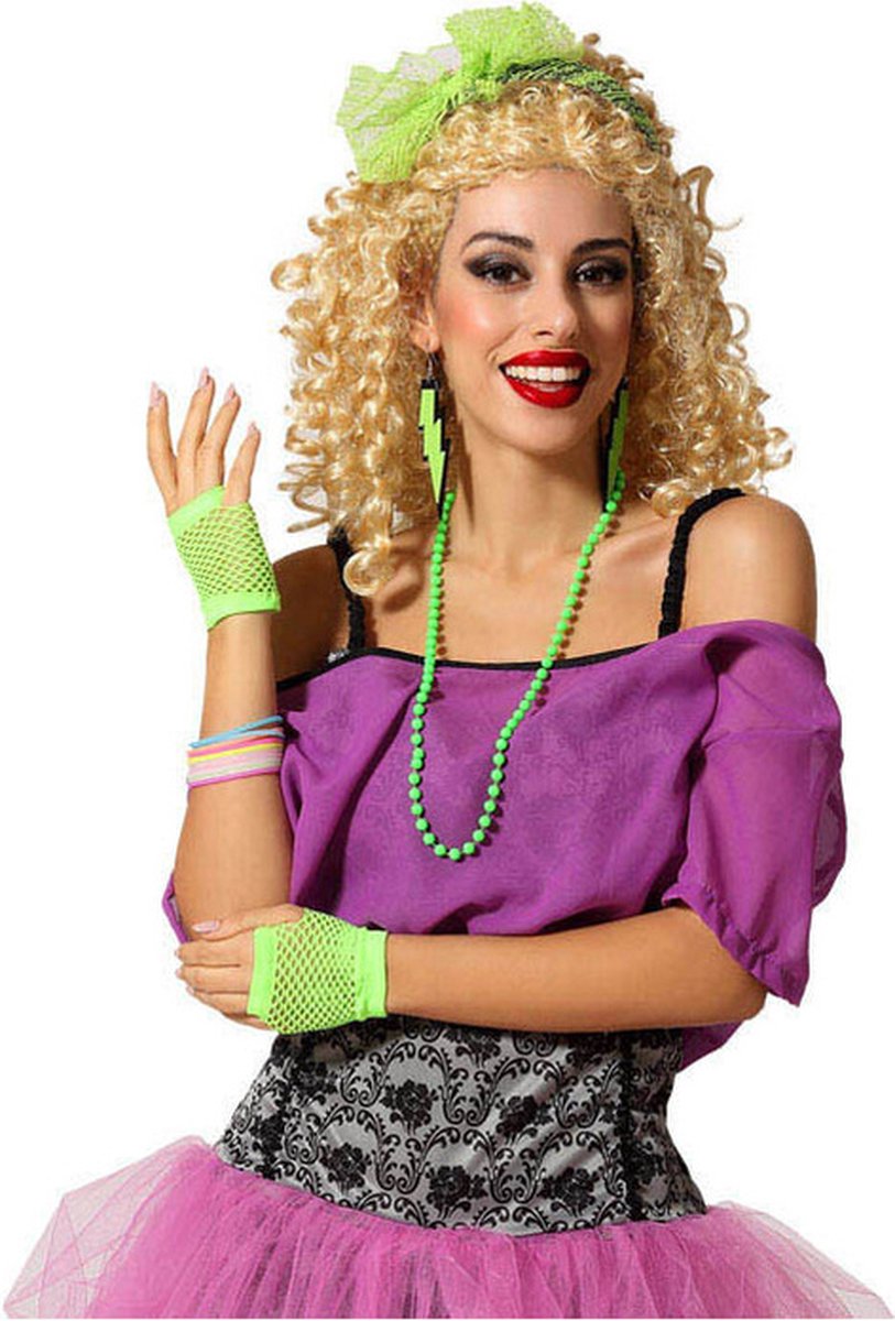 Foute 80s/90s party verkleed accessoire set 7-delig in neon groen