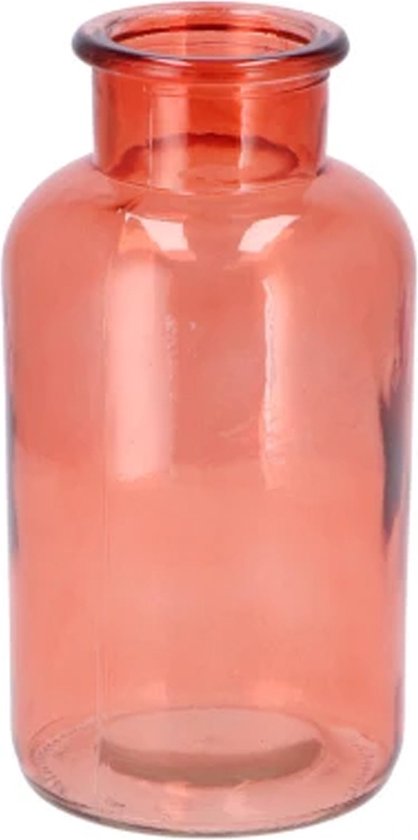 DK Design Bloemenvaas/siervaas melkbus fles model - helder gekleurd glas - koraalroze - D10 x H20 cm