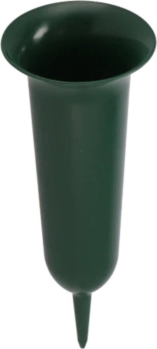 DK design Grafvaas kunststof - groen - 42 cm - grafdecoratie - bloemenvaas voor herdenkingsplaats/kerkhof