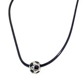 Voetbal- ketting- zilverkleur -zwart -koordketting- 45 cm- sport- Charme Bijoux