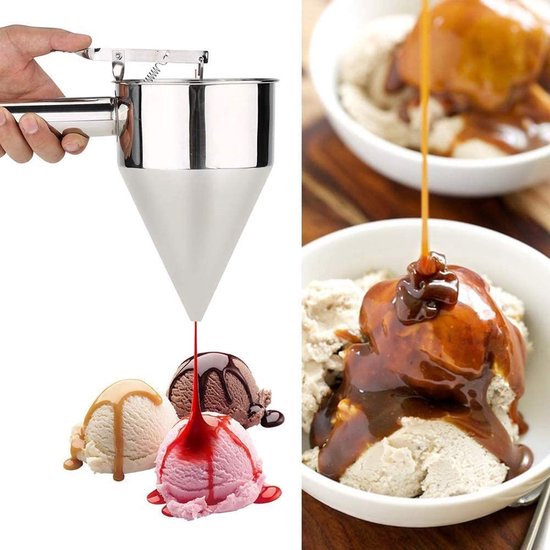 Distributeur De Pâte à Crêpes 1,2 L Inox Avec Support Et 4 Entonnoirs - Outil De Cuisine Précis