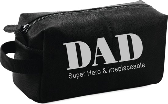 Foto: Cadeau voor hem papa toilettas lederen tas vader dad zwart