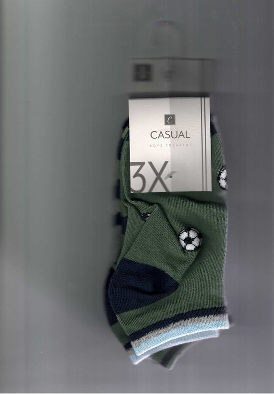 Chaussettes Baskets pour femmes pour garçons - casual - pack de 6 - imprimé football - vert / Grijs/ Blauw - taille 31/34 - HQ - pour une utilisation à long terme