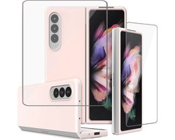 Hoesje + Screenprotector geschikt voor Samsung Galaxy Z Fold 5 - Folie Screen Protector - Extreme Shock Cover Rose