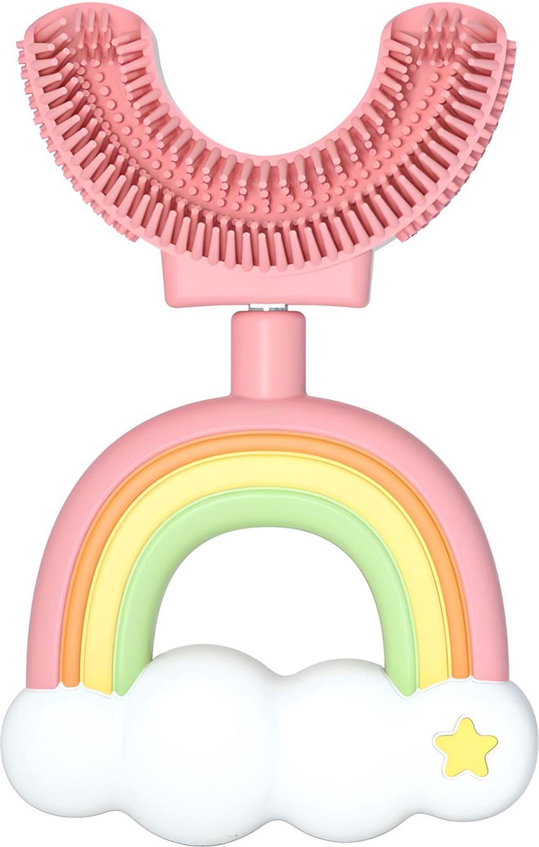 Belenthi U vormige tandenborstel kind - Tandenborstel baby - tandenborstel peuter - Tandenborstel 2-12 jaar - Regenboog roze