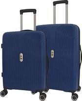 SB Travelbags Ensemble de 2 valises à bagages 4 roulettes doubles - Blauw - 65cm/55cm - Serrure TSA