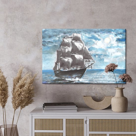 Painting King - Peinture sur toile Bateau Pirate dans la Mer - 70 x 50 cm
