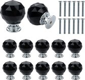 12 Pièces 30mm Ball de Crystal Boutons de Porte Diamond en Verre avec Vis Boutons de Luxe Légers de Premium pour Armoire Placard Tiroirs Boutons à Un Trou ( Zwart)