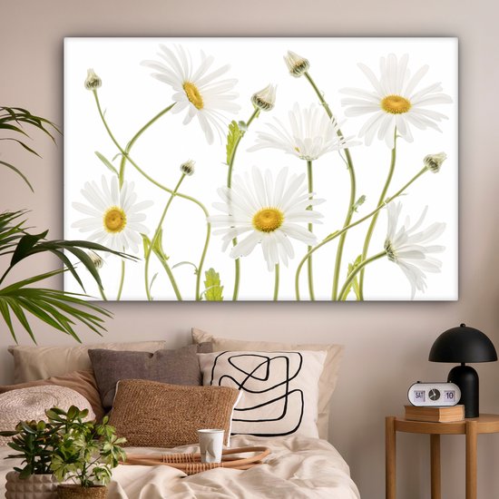 Peinture sur toile - Canvasdoek - Fleurs - Marguerite - Wit - Jaune - Plantes - Décoration murale - 150x100 cm - Photo sur toile