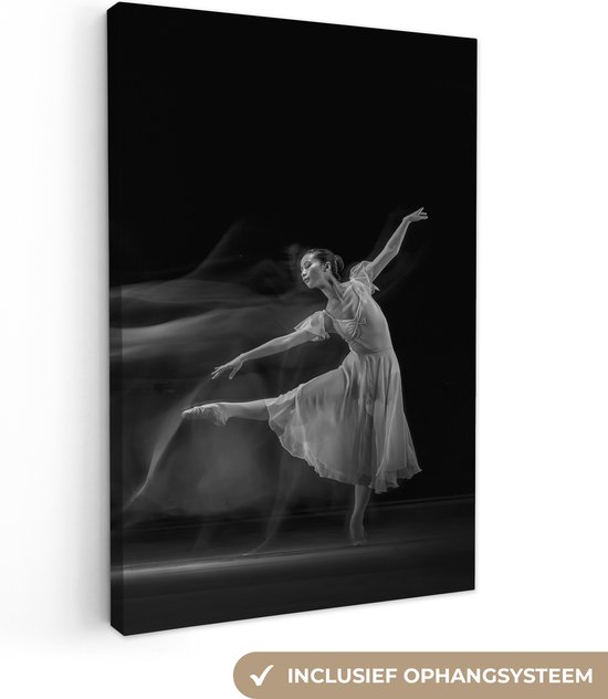Canvas schilderij - Canvas foto - Ballerina - Dans - Vrouw - Zwart Wit - Wanddecoratie - 20x30 cm - Foto op doek