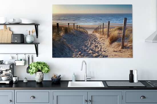 Toile - Dune - Plage - Mer - Coucher de soleil - Herbe - Toile - 140x90 cm - Peintures sur toile - Peinture sur toile