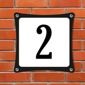 Decoporta Huisnummerbord Emaille-Look - Nummer 2 - Standaard - 10 x 10 cm | incl. schroeven