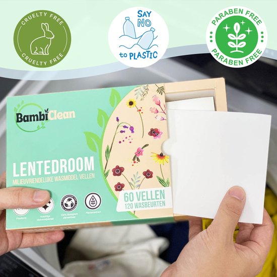 BambiClean Wash Strips Spring Dream - 120 lavages - Lingettes détergentes écologiques - Bandes détergentes