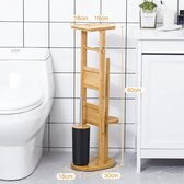 Staande wc-garnituur van bamboe, met toiletpapierhouder en wc-borstelhouder, smartphoneopberg/toiletborstel/wc-rolhouder