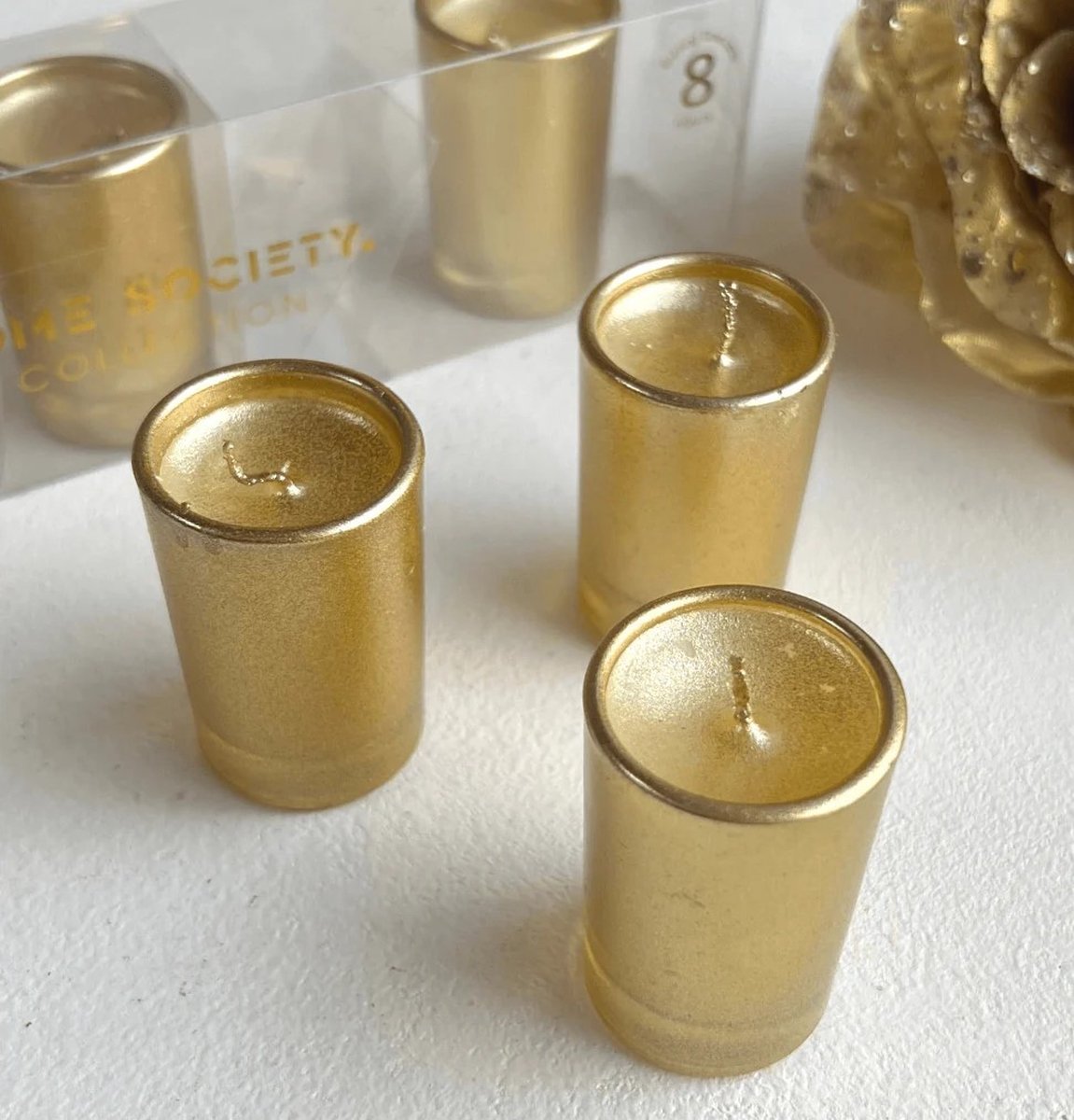 Mini Kaarsjes Goud In Glas - Home Society - 6 stuks - 8 Branduren Per Kaarsje