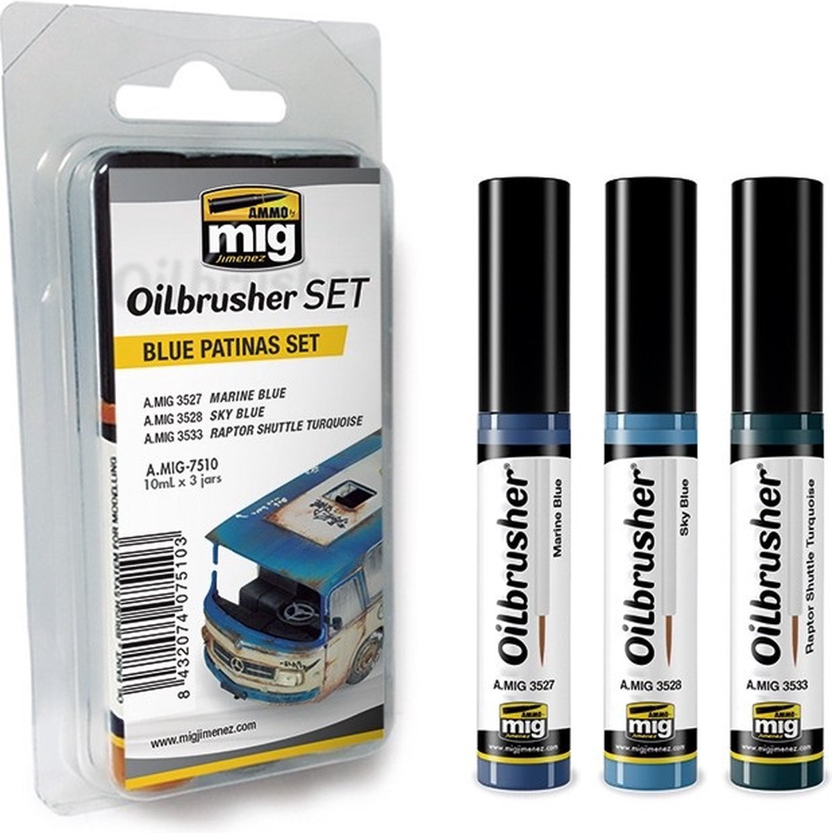 AMMO by Mig Jimenez Hobbyverf Enamel verf - MIG 7510 Oilbrusher Blue Patinas - Set Oilbrusher(s) - 3 x 10 ml