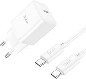 Hoco Oplader Geschikt voor Google Pixel 8 Pro - Type C Kabel (2 Meter) & Stekker (N27) - USB C Snel Lader 20W - Wit