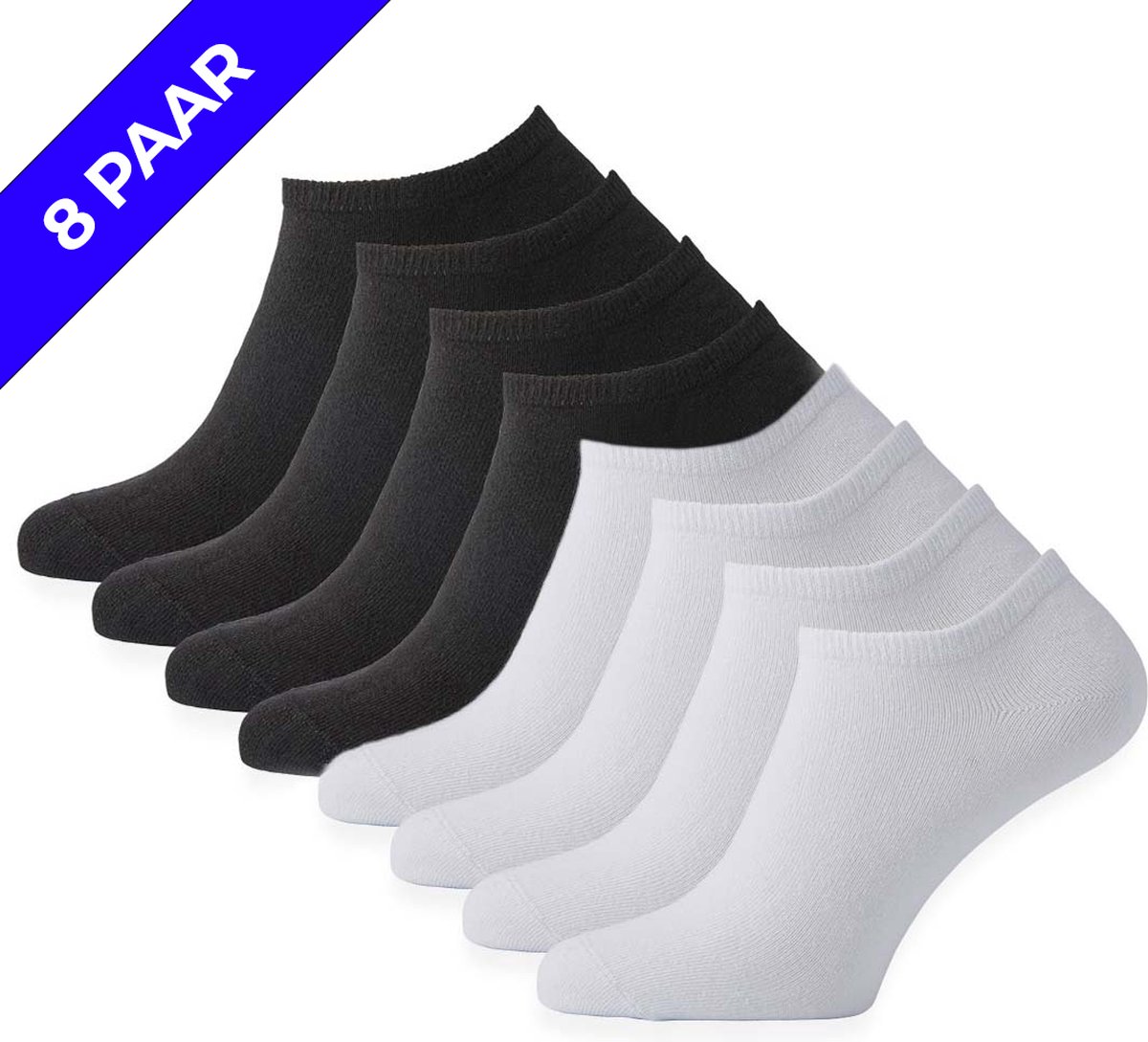 Sokjes.nl® Enkelsokken - 8 paar - Wit/zwart - 35/38 - naadloos - Combipack