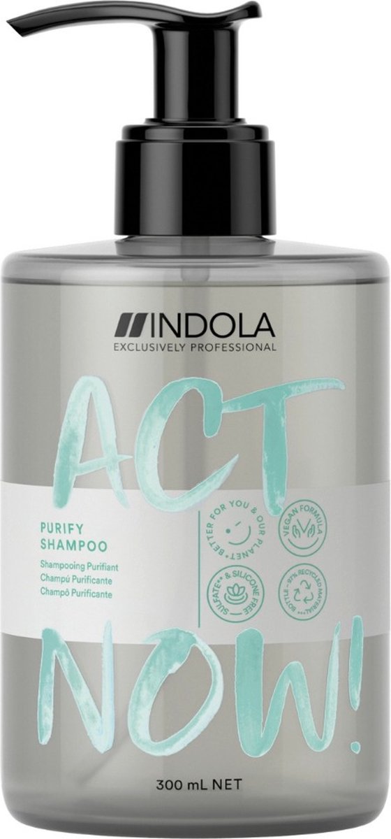 Indola Act Now! Purify Shampoo 300ml - Normale shampoo vrouwen - Voor Alle haartypes