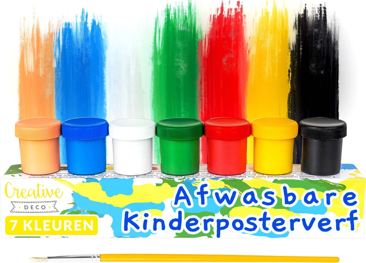 Creative Deco Wasbare Verf Set voor Kinderen | 6 + 1 x 20 ml Set | | SINTERKLAAS CADEAU |Niet-giftig | Snel Drogend | Perfect voor Kunstenaars