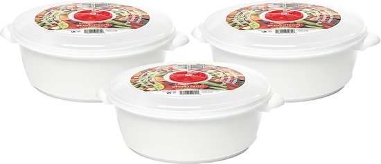 Plat micro-ondes avec couvercle/valve - 3x - 2 litres - blanc - plastique - sans BPA - ustensiles de cuisine
