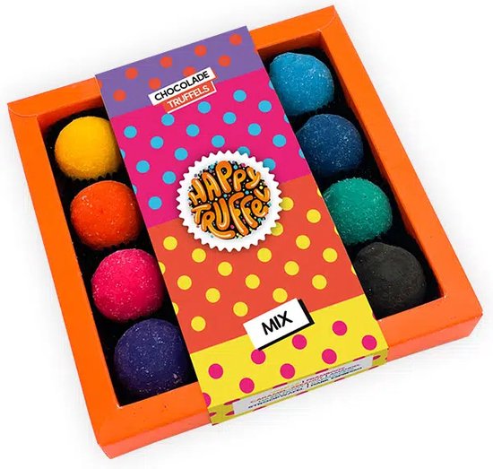 Leuke mix van 16 kleurrijke chocoladetruffels