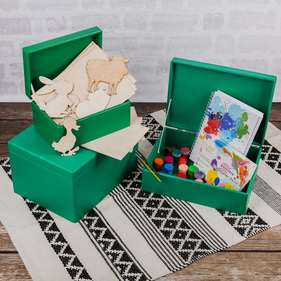 Creative Deco XL Groene Grote Houten Doos Opbergdoos | 40 x 30 x 14 cm ( /- 1cm) | met Deksel | met Handgrepen | Perfect voor Documenten, Kostbaarheden, Speelgoed en Gereedschap, Kerstmis