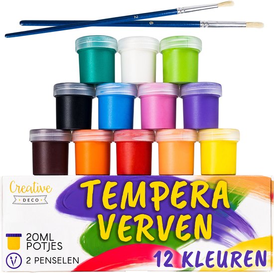 Creative Deco Kinderen Wasbare Verf Verfset | 20 ml x 12 stukken | Kinderen | | SINTERKLAAS CADEAU | Basis Kleuren | Veilig en Niet-Giftig