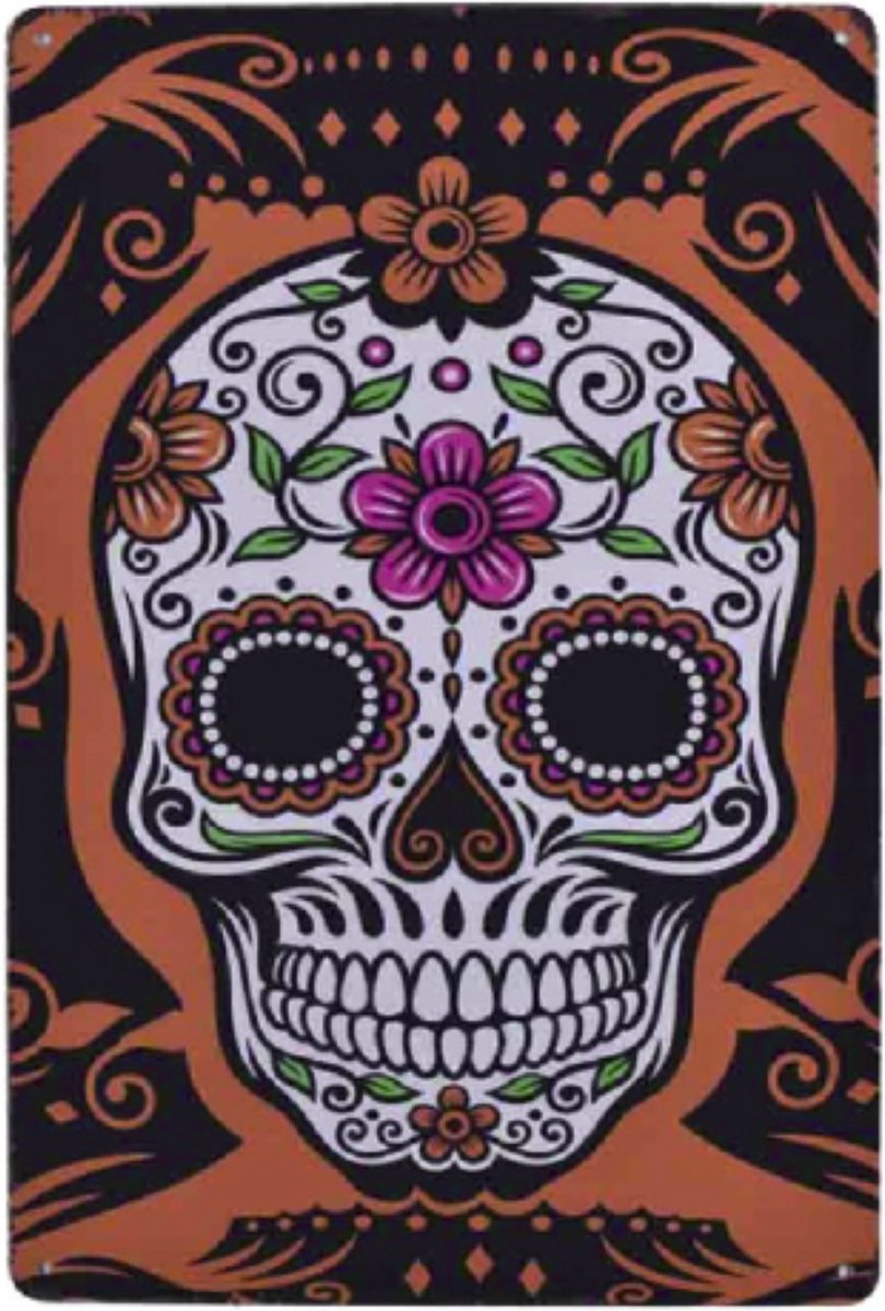 Vintage Tinnen Bord Tattoo Studio Skull 20x30cm | Metalen Wandbord Voor Tattoo Shop Salon En Interieur | Retro Wall Art Voor Wachtruimte Balie Werkplek Of Etalage | Stoere Decoratie Voor Tatoeage Studio Piercing Shop En Man Cave