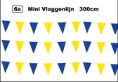 6x Mini vlaggenlijn blauw/geel 3 meter - Verjaardag thema feest festival vlaglijn fun vlaglijn