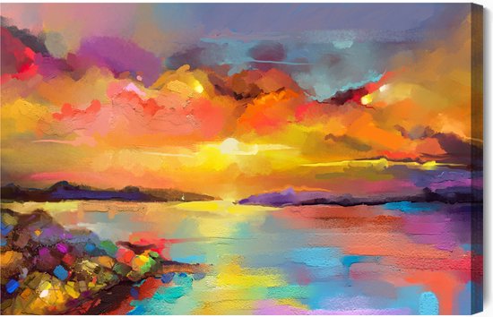 Painting King - Tableau sur toile Coucher de soleil abstrait - 70 x 50 cm