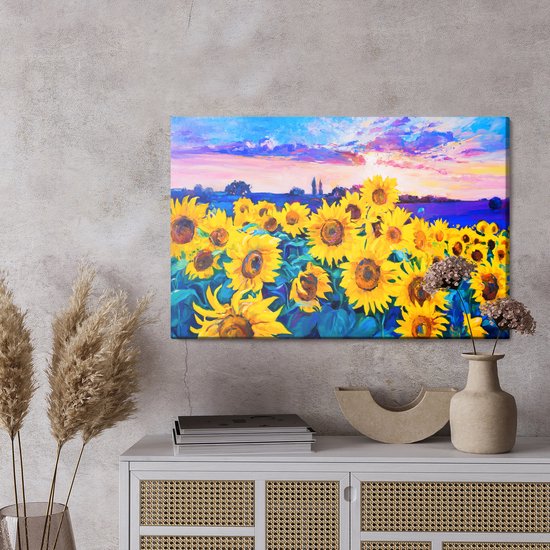 Painting King - Tableau sur toile Champ de tournesols tel que peint - 70 x 50 cm