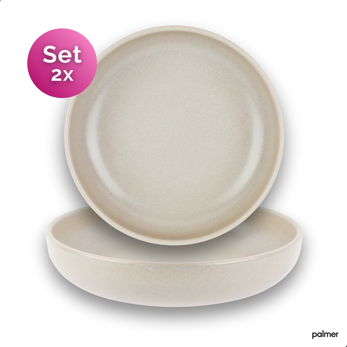 Palmer - Sandy Loam - Bord diep - Pastabord - 2 stuks - ø 22 cm - Grijs - Stoneware - Bordenset